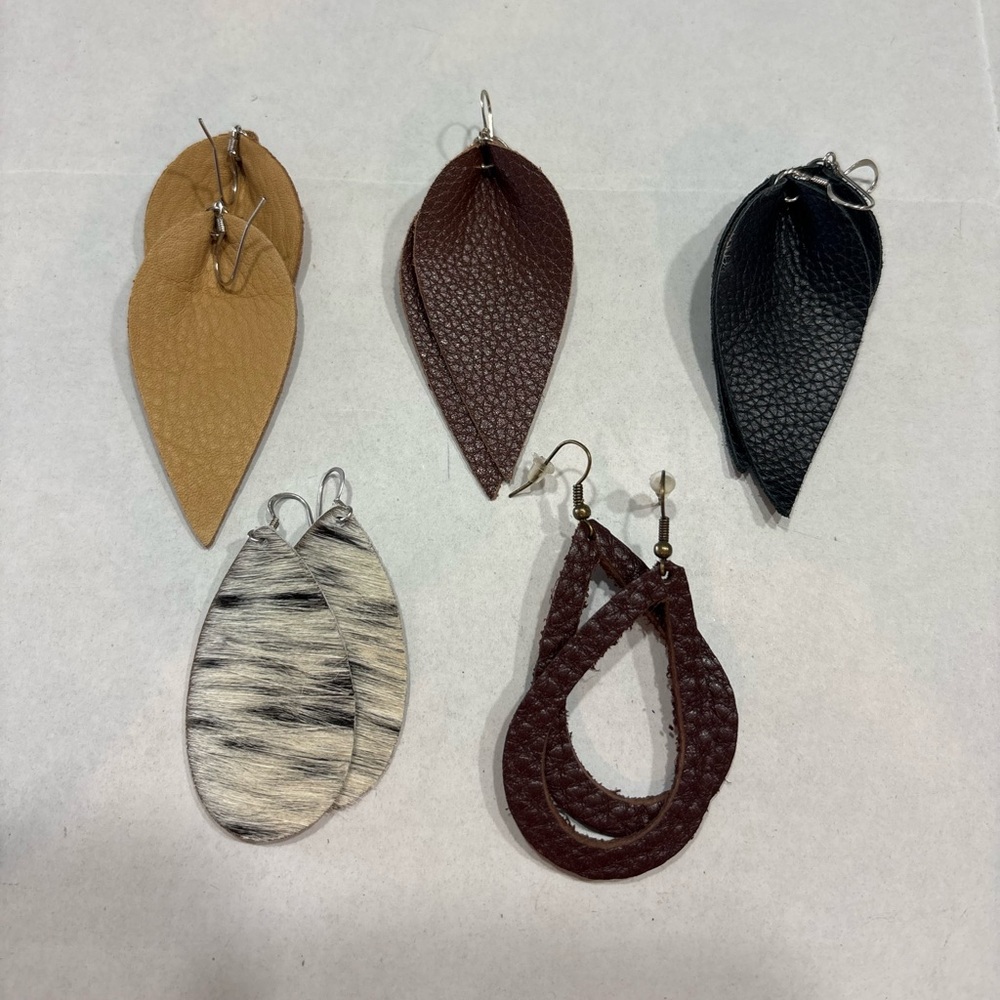 Lot of 5 handmade faux leather earrings, dangle, shepherd hook, used